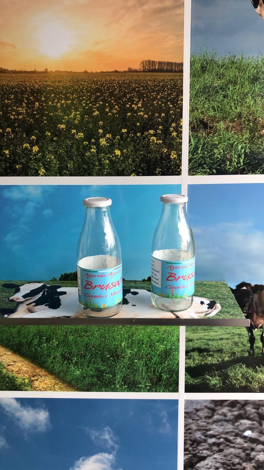 Bottiglie di vetro con l'etichetta dell'Azienda Agricola Brusati